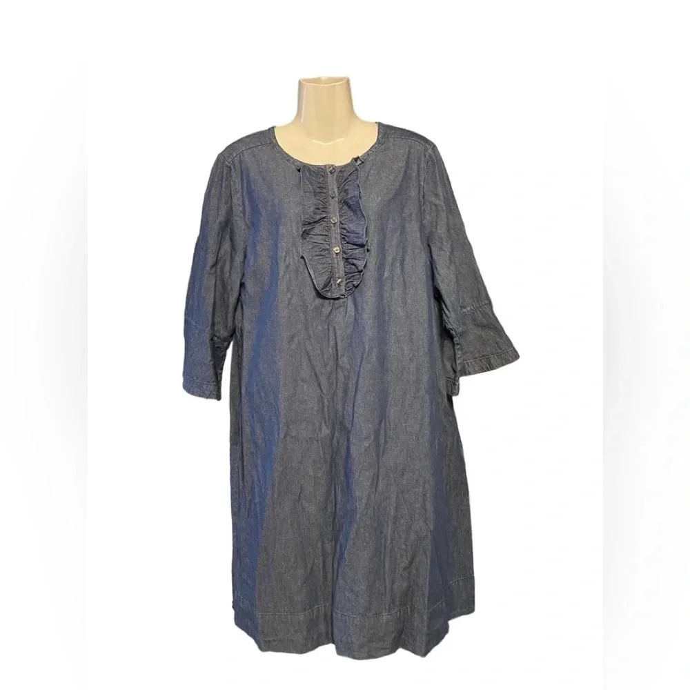 Draper James Cotton Chambray Denim Ruffle Dress Sz 16X
